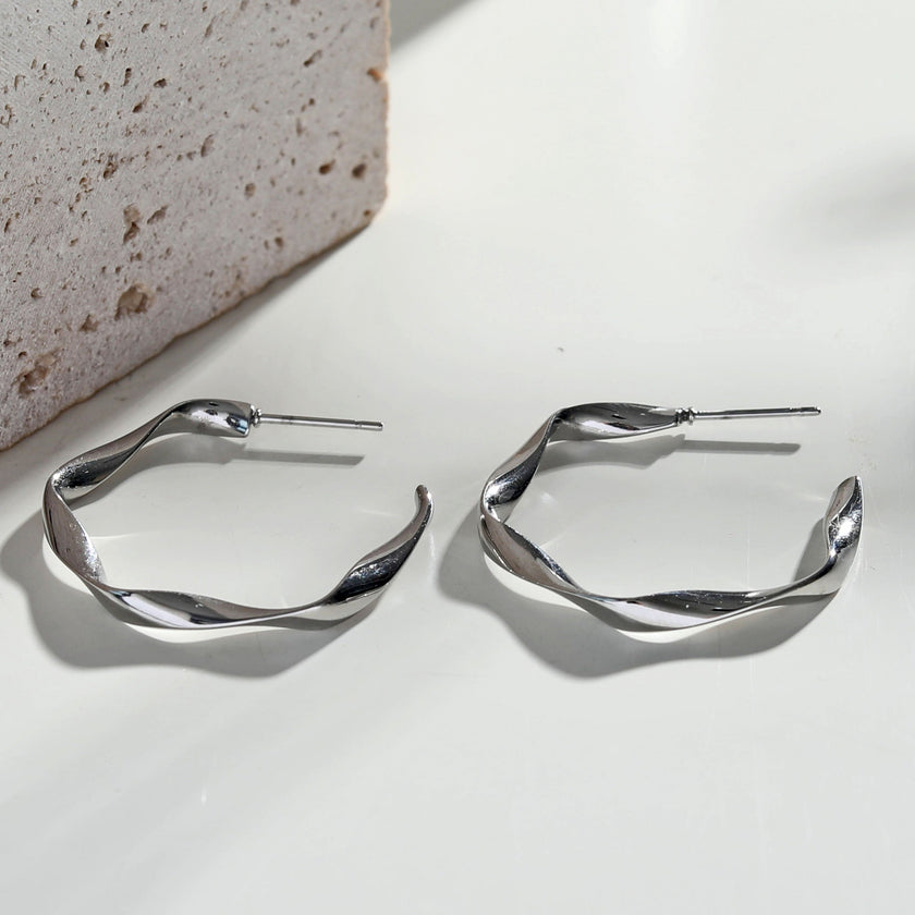 RIMINI Silver (White Gold): Sculpted Twist Hoop Earrings