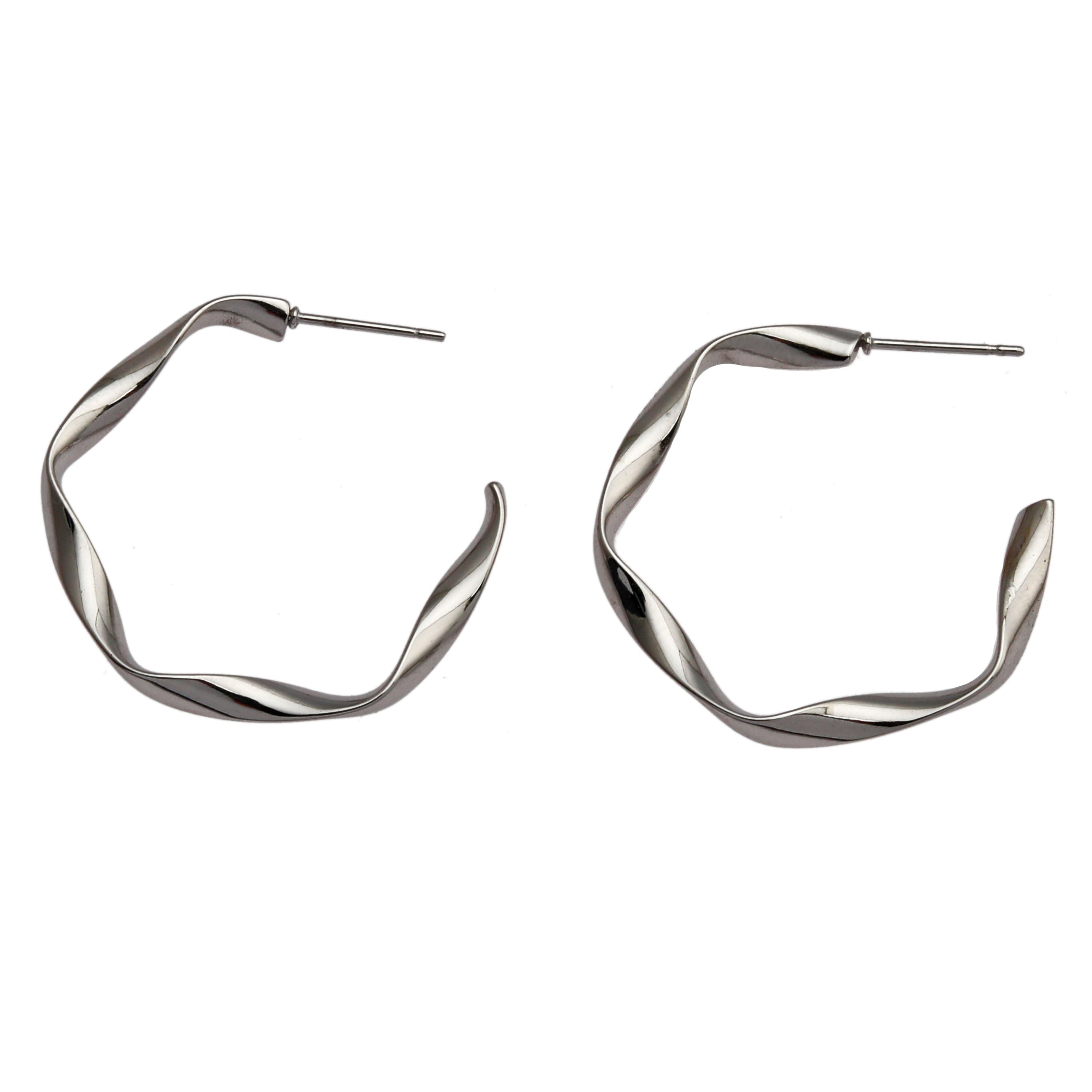 RIMINI Silver (White Gold): Sculpted Twist Hoop Earrings