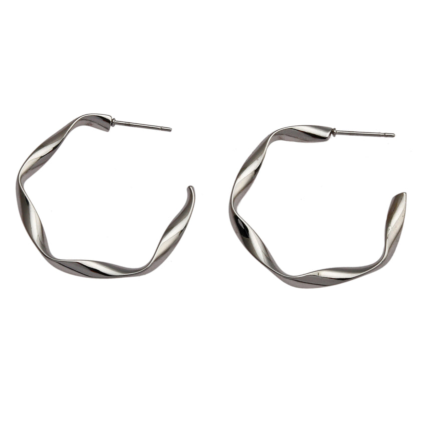 RIMINI Silver (White Gold): Sculpted Twist Hoop Earrings
