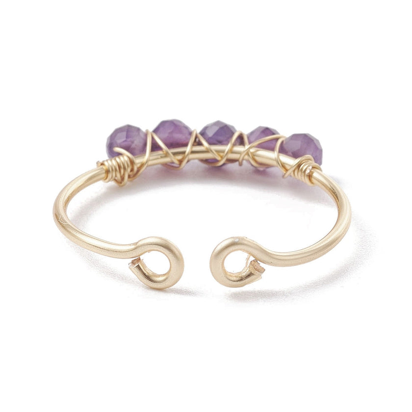 Ring - Copper Wire Wrapped - Natural Amethyst - Adjustable