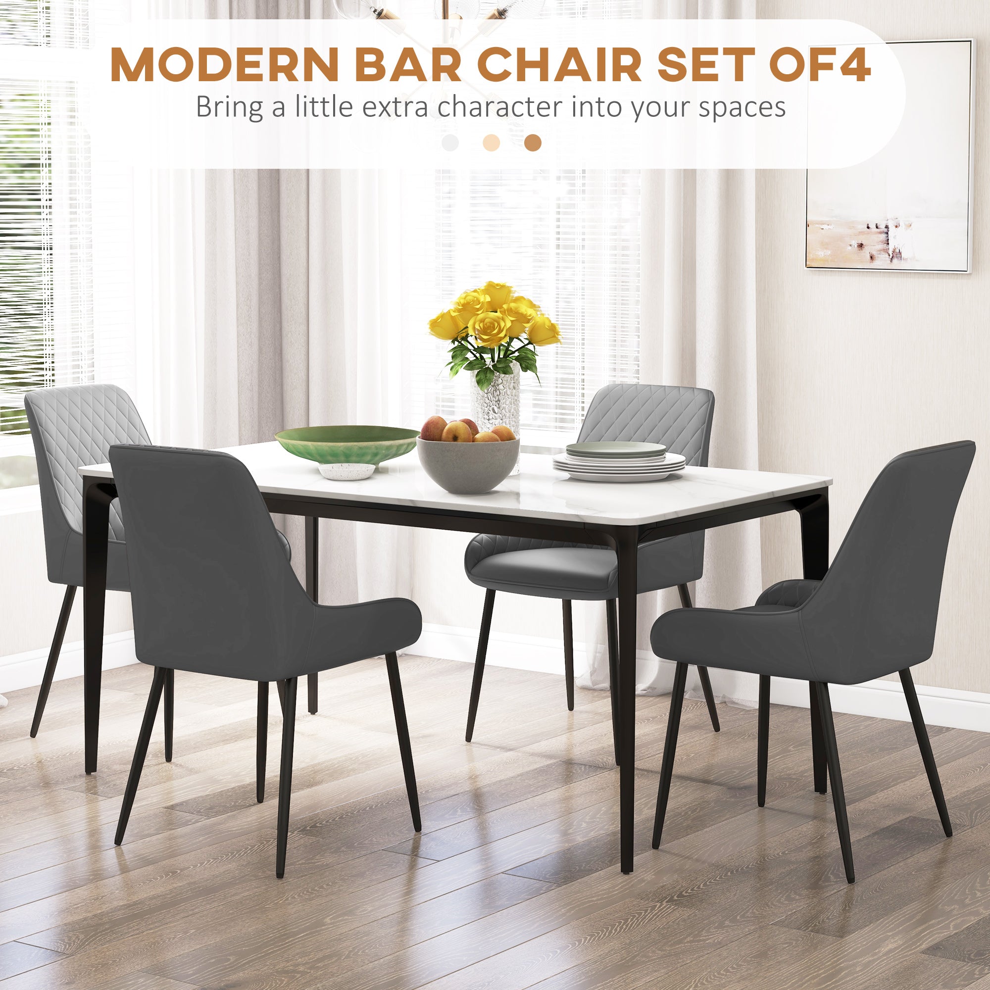 Blake Vegan Leather Modern Dining Chairs with Diamond Tufting-Set of 4-Grey