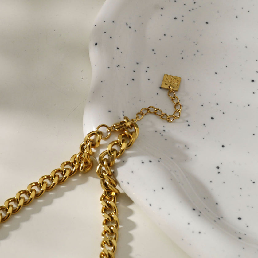 ROUEN Zirconia Embedded Cuban Chain Statement Necklace