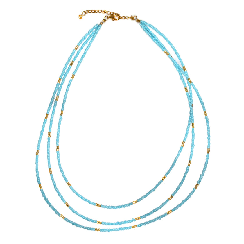 Triple Strand Seed Bead Necklace With Gold Accents