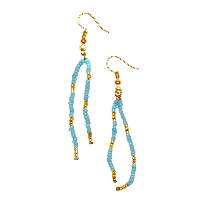 Double Drop Seed Bead Earrings With Gold Accents