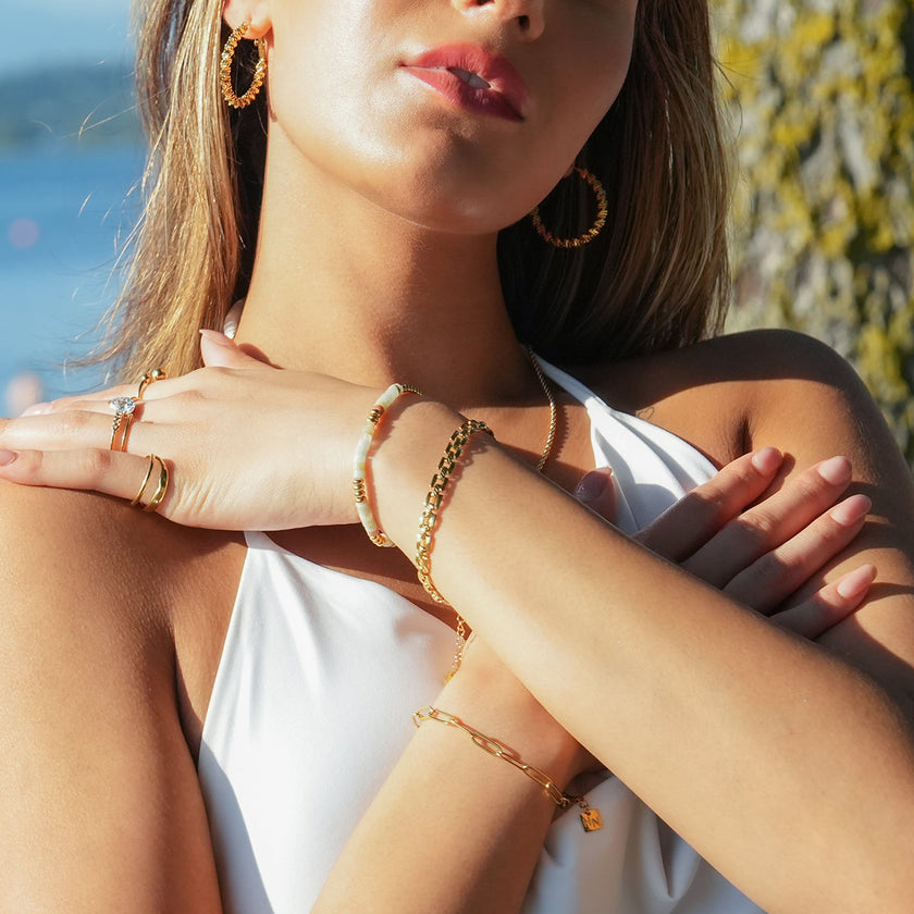 RUBINA: Amazonite Stones & Gold Beaded Bracelet