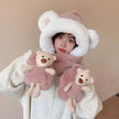 Rabbit Hair Cute Bear Hat Scarf Gloves