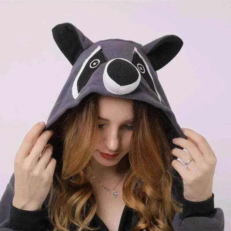 Raccoon cartoon animal one-piece pajamas polar fleece material