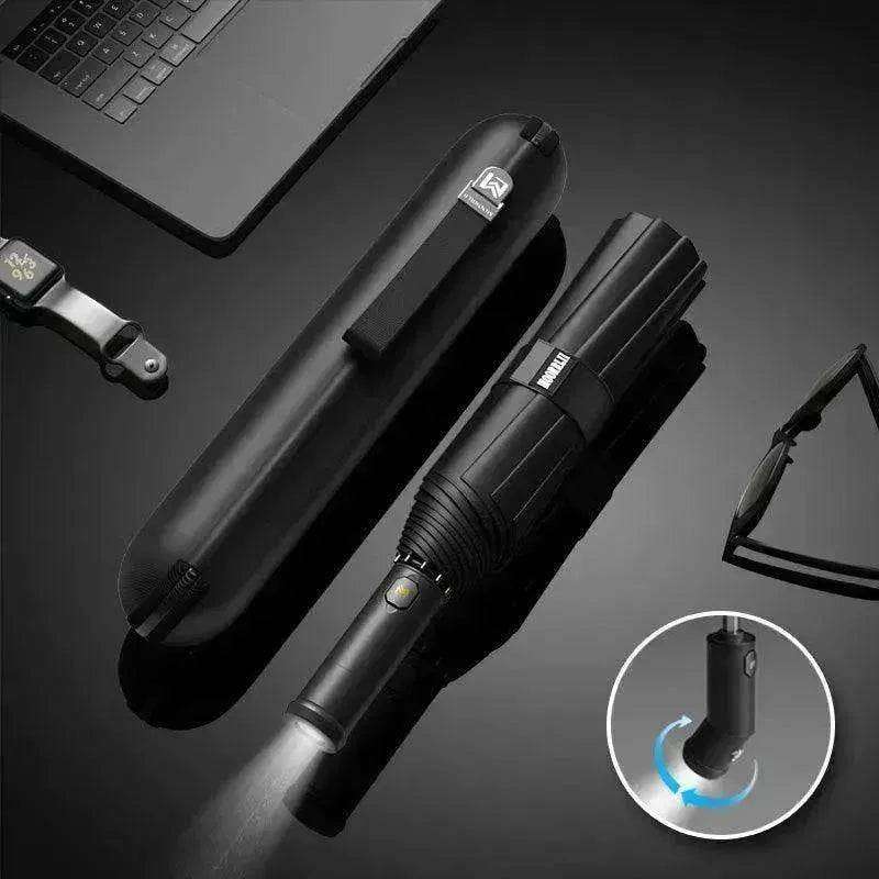 Automatic Dual-Use Umbrella, Sun and Rain Compact Folding Umbrella with Anti-Rebound, LED Light Option, 4 Colors