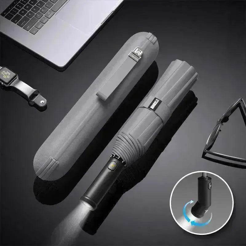 Automatic Dual-Use Umbrella, Sun and Rain Compact Folding Umbrella with Anti-Rebound, LED Light Option, 4 Colors