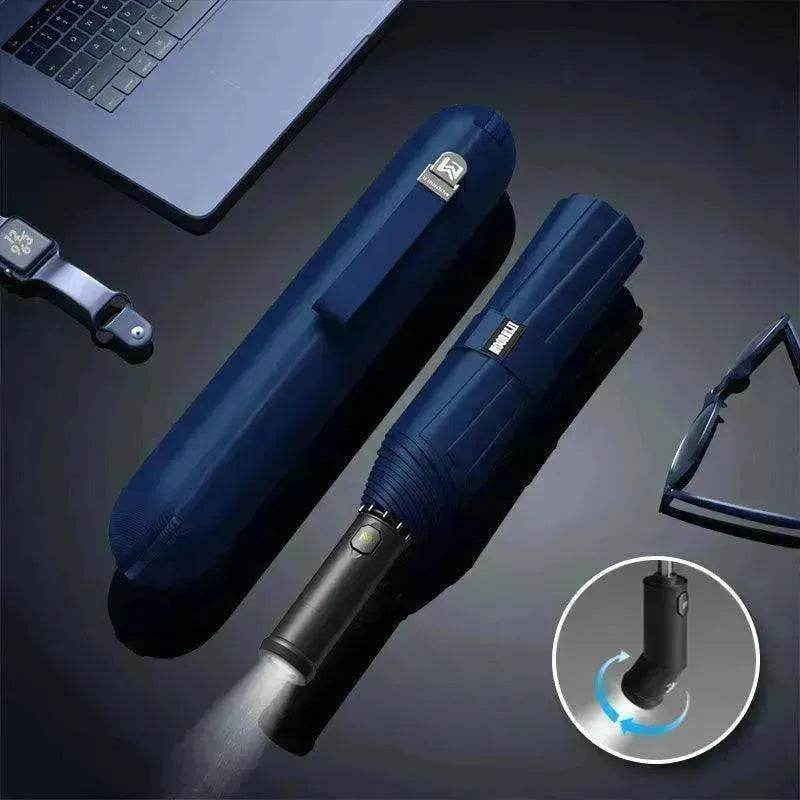 Automatic Dual-Use Umbrella, Sun and Rain Compact Folding Umbrella with Anti-Rebound, LED Light Option, 4 Colors