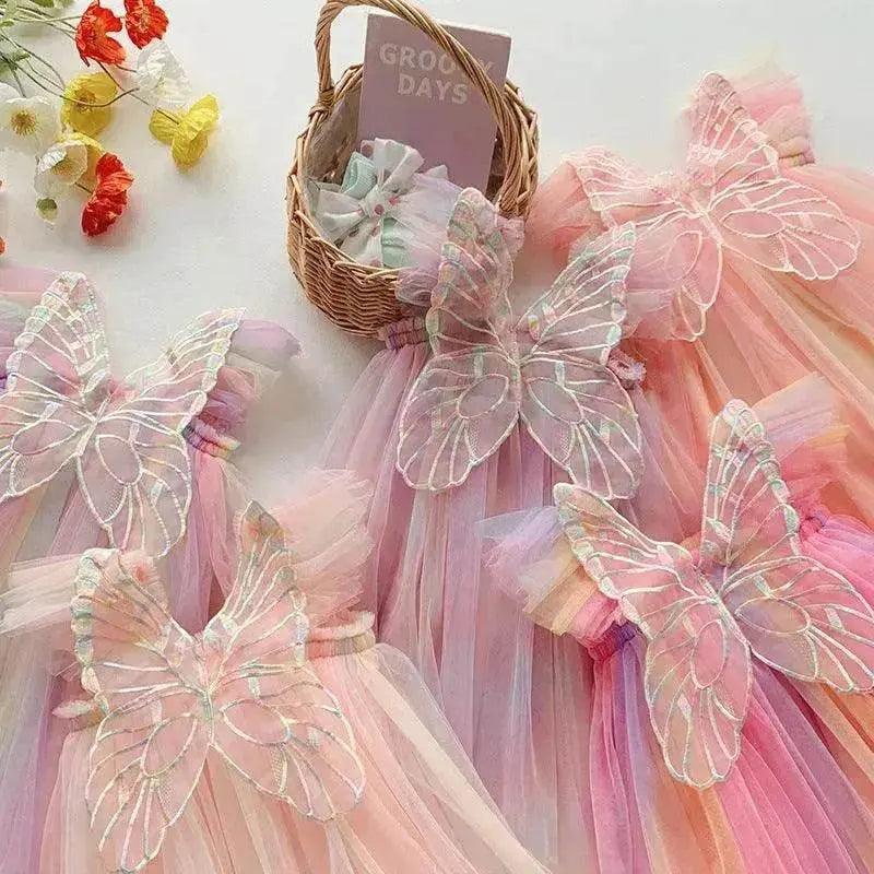 Rainbow Butterfly Wings Mesh Girl Dress