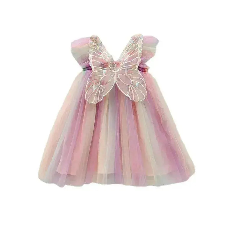 Rainbow Butterfly Wings Mesh Girl Dress