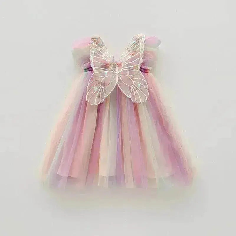 Rainbow Butterfly Wings Mesh Girl Dress