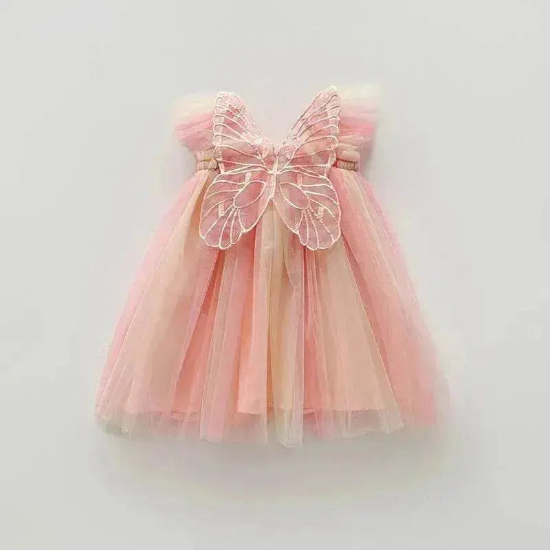 Rainbow Butterfly Wings Mesh Girl Dress