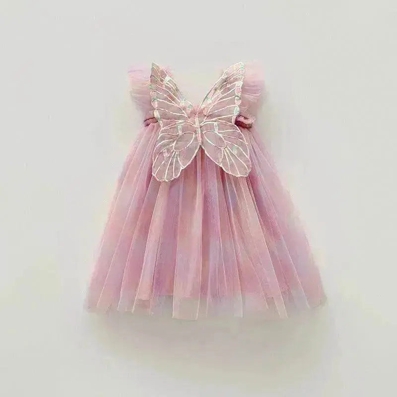 Rainbow Butterfly Wings Mesh Girl Dress