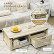 Lowen Farmhouse Coffee Table with Drawer and Open Storage Shelf-White Oak