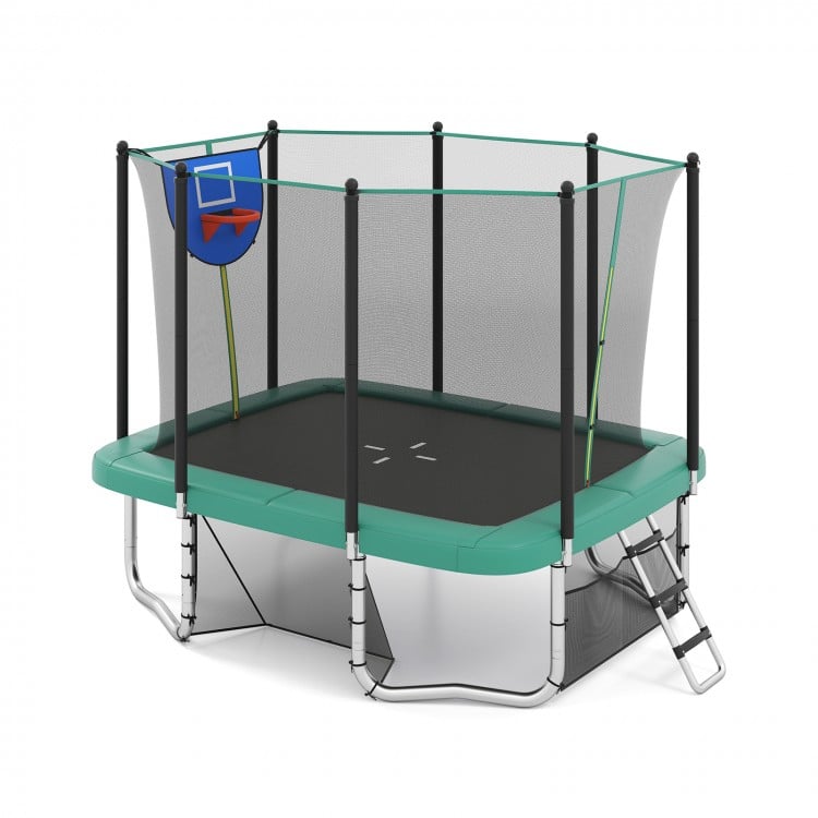 Rectangle Outdoor Trampoline 10 x 8 FT Heavy-Duty Trampoline with Basketball Hoop
