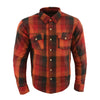Milwaukee Leather Men's Red & Orange Armored Flannel Biker Shirt w/ Reinforced Fibers