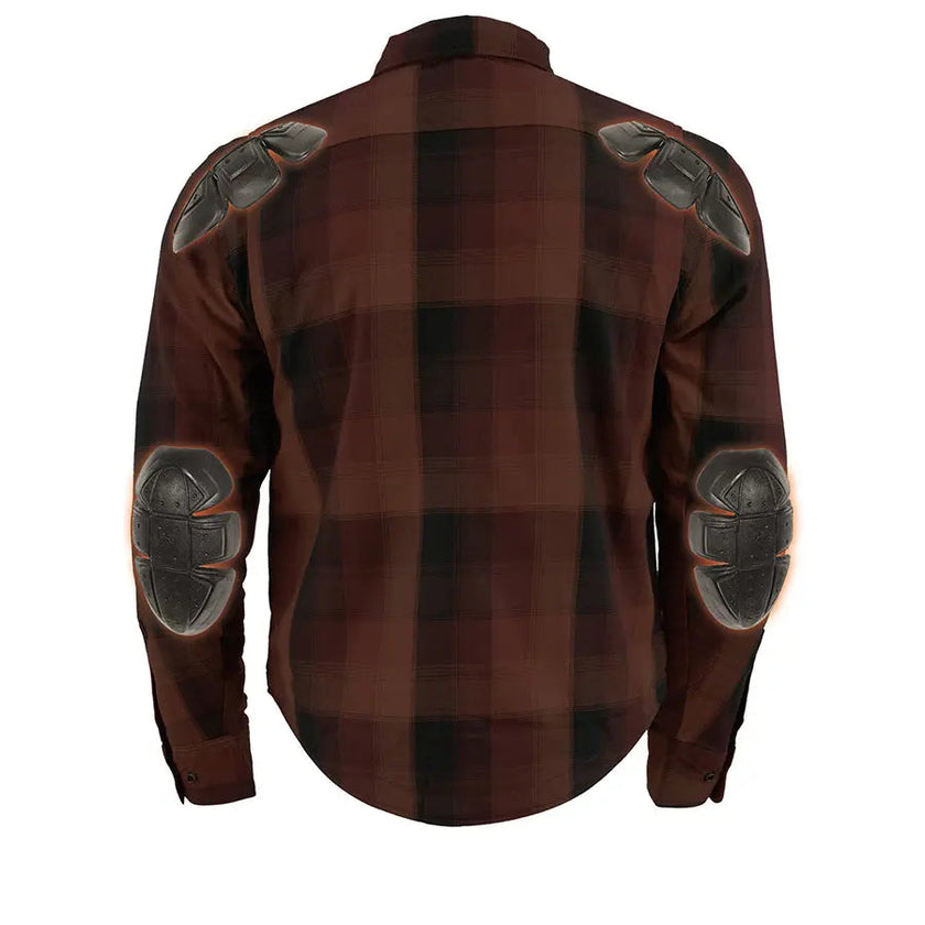 Milwaukee Leather Men's Red & Orange Armored Flannel Biker Shirt w/ Reinforced Fibers