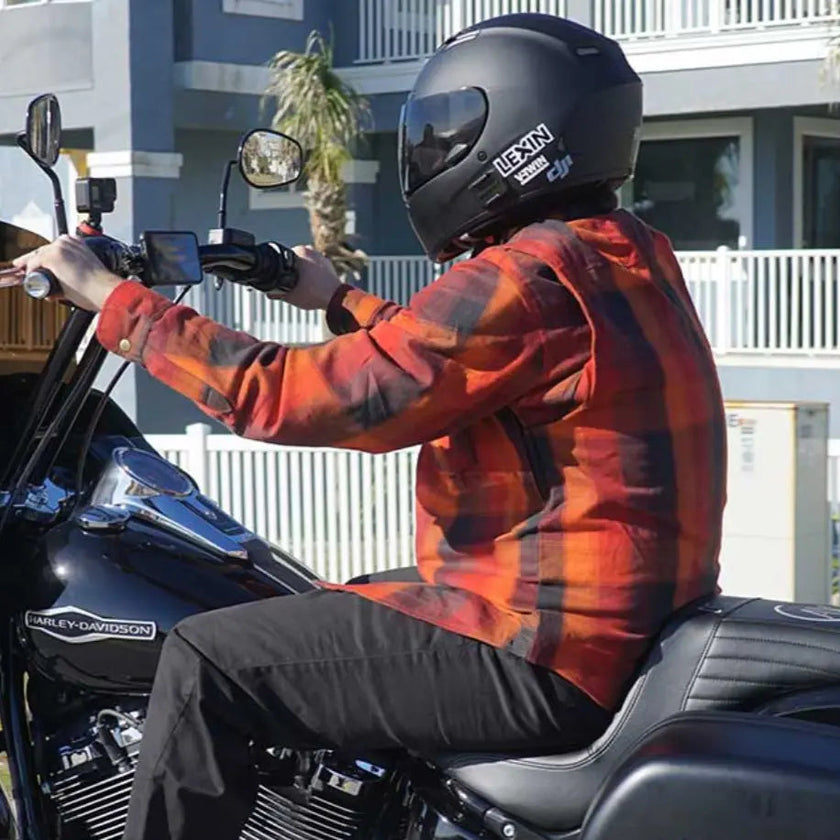 Milwaukee Leather Men's Red & Orange Armored Flannel Biker Shirt w/ Reinforced Fibers