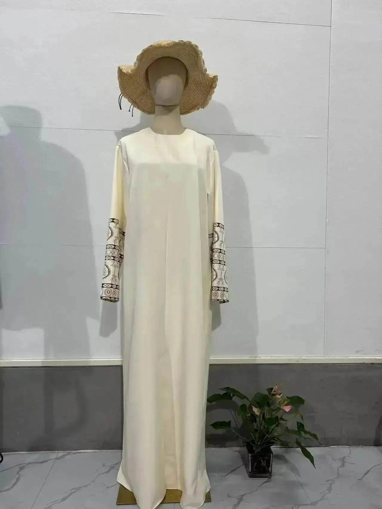 Retro-Inspired Boho Print Long Dress with Loose Puff Sleeves