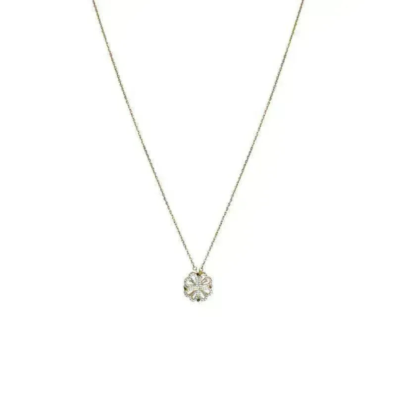Retro Magnetic Folding Heart Shaped Four Leaf Clover Pendant Women Necklace