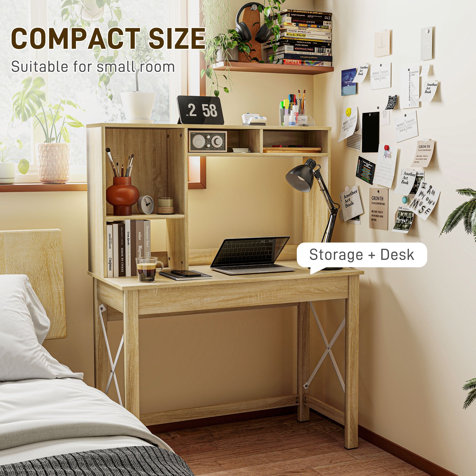 Sloan Computer Desk with Hutch and Storage Shelves-Oak