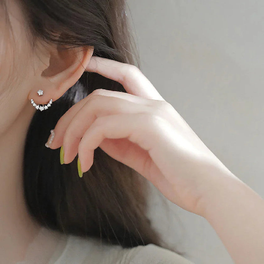 Rhinestone Arc Back-hanging Earrings