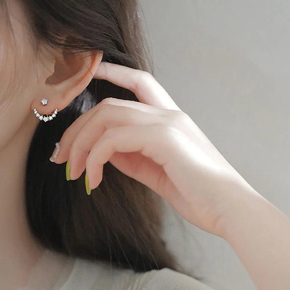 Rhinestone Arc Back-hanging Earrings