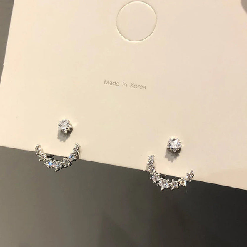 Rhinestone Arc Back-hanging Earrings