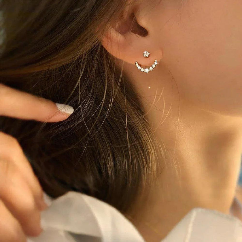 Rhinestone Arc Back-hanging Earrings