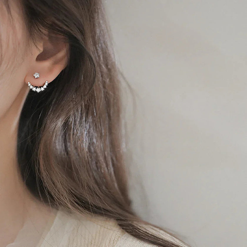 Rhinestone Arc Back-hanging Earrings