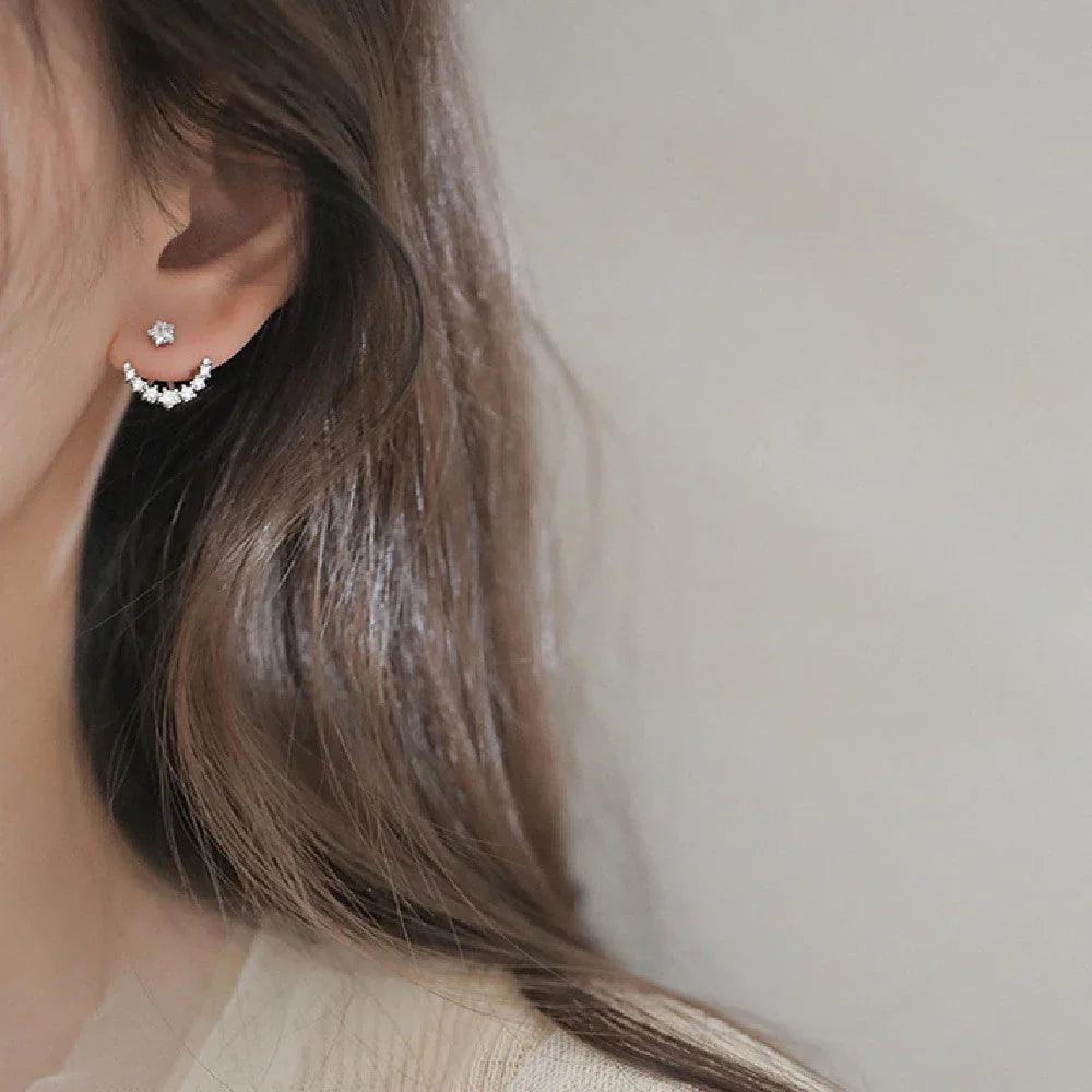 Rhinestone Arc Back-hanging Earrings