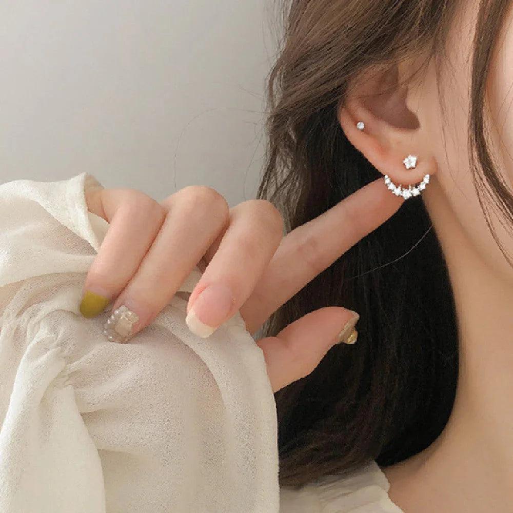 Rhinestone Arc Back-hanging Earrings