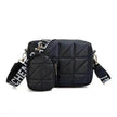 Rhombus Shoulder Bag + Wallet Set, Letter Print, Wide Strap