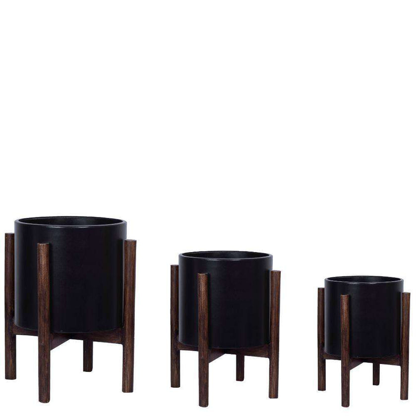 Rica - Mid-Century Modern Plant Stand With Black Planter (Multiple Sizes)