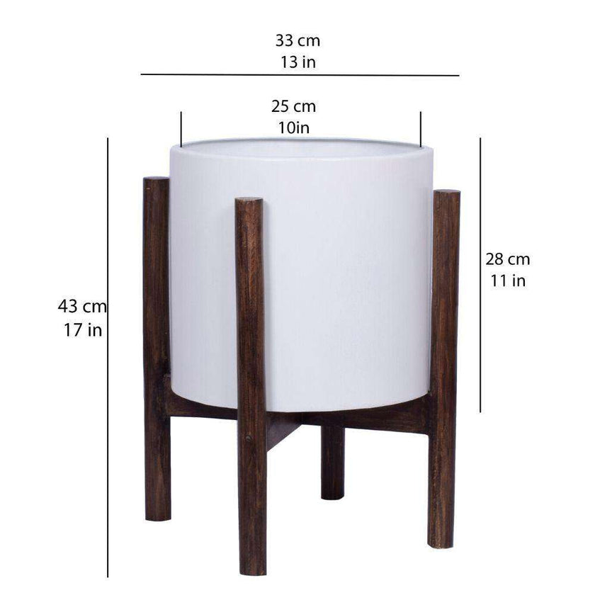 Rica - Mid-Century Modern Plant Stand With White Planter (Multiple Sizes)