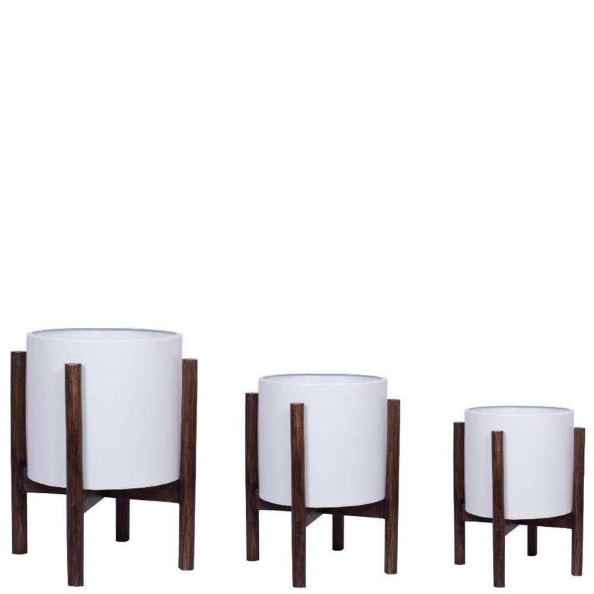 Rica - Mid-Century Modern Plant Stand With White Planter (Multiple Sizes)