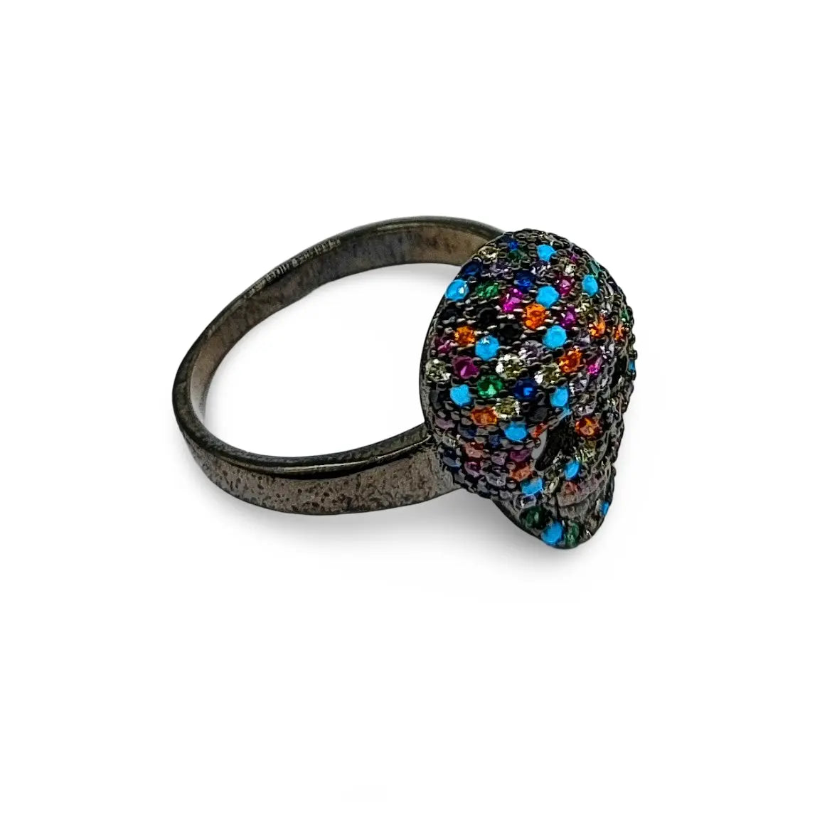 Ring - Cubic Zircon Skull Finger Ring - Electrophoresis Black Plated Brass