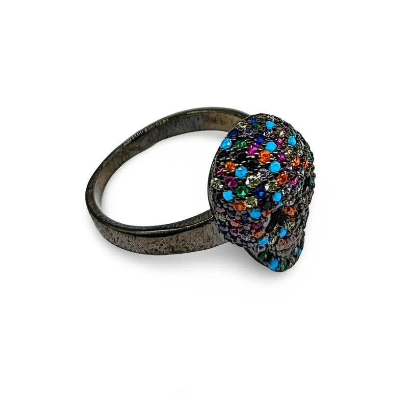 Ring - Cubic Zircon Skull Finger Ring - Electrophoresis Black Plated Brass