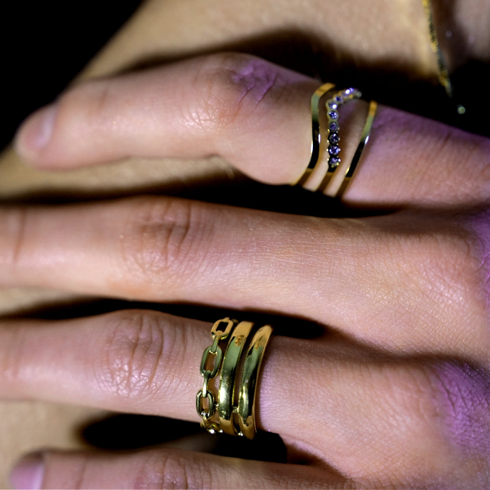 Bague JUAANA à trois rangées de zircons.