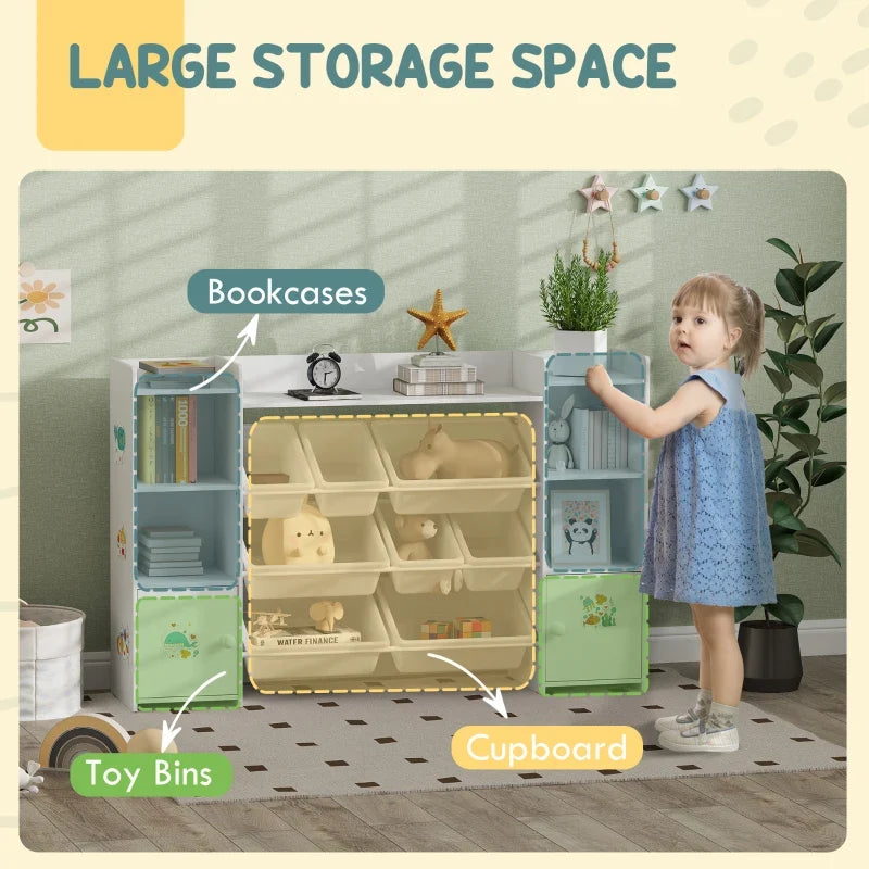 Qaba Kids Toy Organizers and Storage with 8 Removable Storage Bins and Bookshelf, White