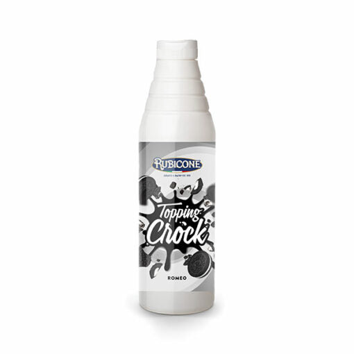 Cookies and Cream Chocolate Topping with Pieces - 1 KG Squeeze Bottle - Romeo (Oreo) Crock Topping - Rubicone Canada - Ships Free Within Canada on Orders Above CAD $199
