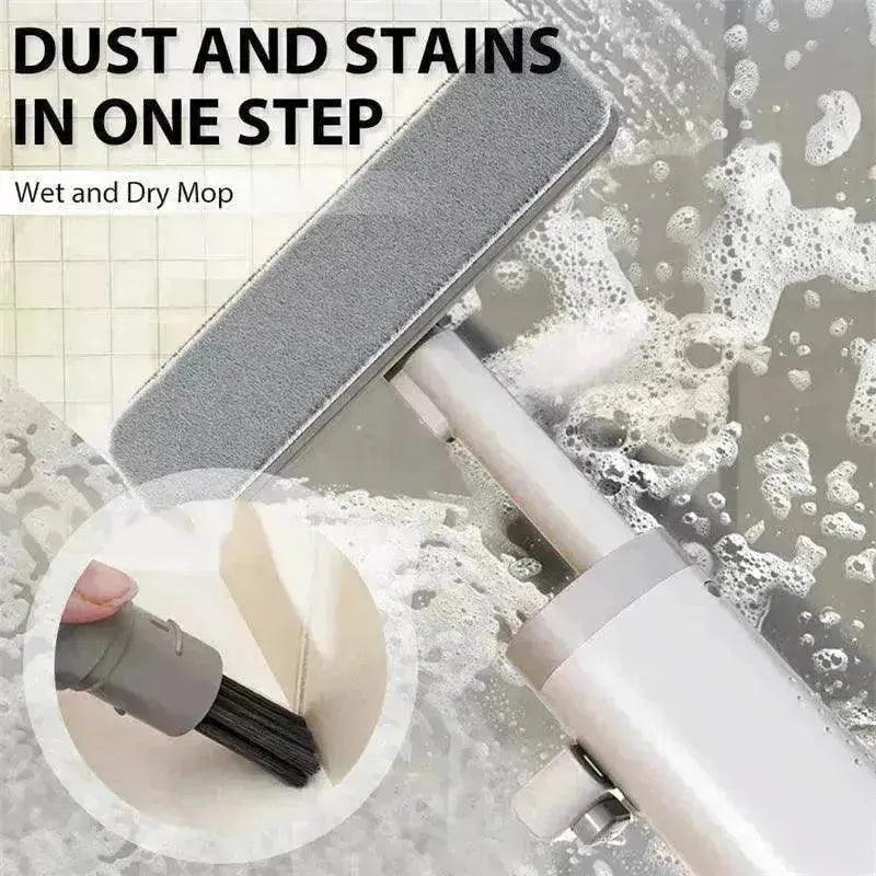 Rotatable Self-Squeeze Mini Mop With Crevice Brush Hand Wash-Free Flat Squeeze Mop With 2 Reusable Microfiber Pads, Microfiber Mop For Wet Dry Use Self Wringing Flat Mop For Floor Cleaning