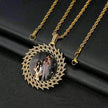Round Diamond Sun Flower Frame Couple Commemorative Necklace