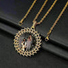 Round Diamond Sun Flower Frame Couple Commemorative Necklace