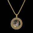 Round Diamond Sun Flower Frame Couple Commemorative Necklace