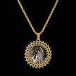Round Diamond Sun Flower Frame Couple Commemorative Necklace