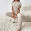 Round Neck Solid Color Fashion Knitted Top And Trousers Two-piece Set