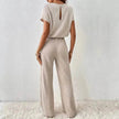 Round Neck Solid Color Fashion Knitted Top And Trousers Two-piece Set